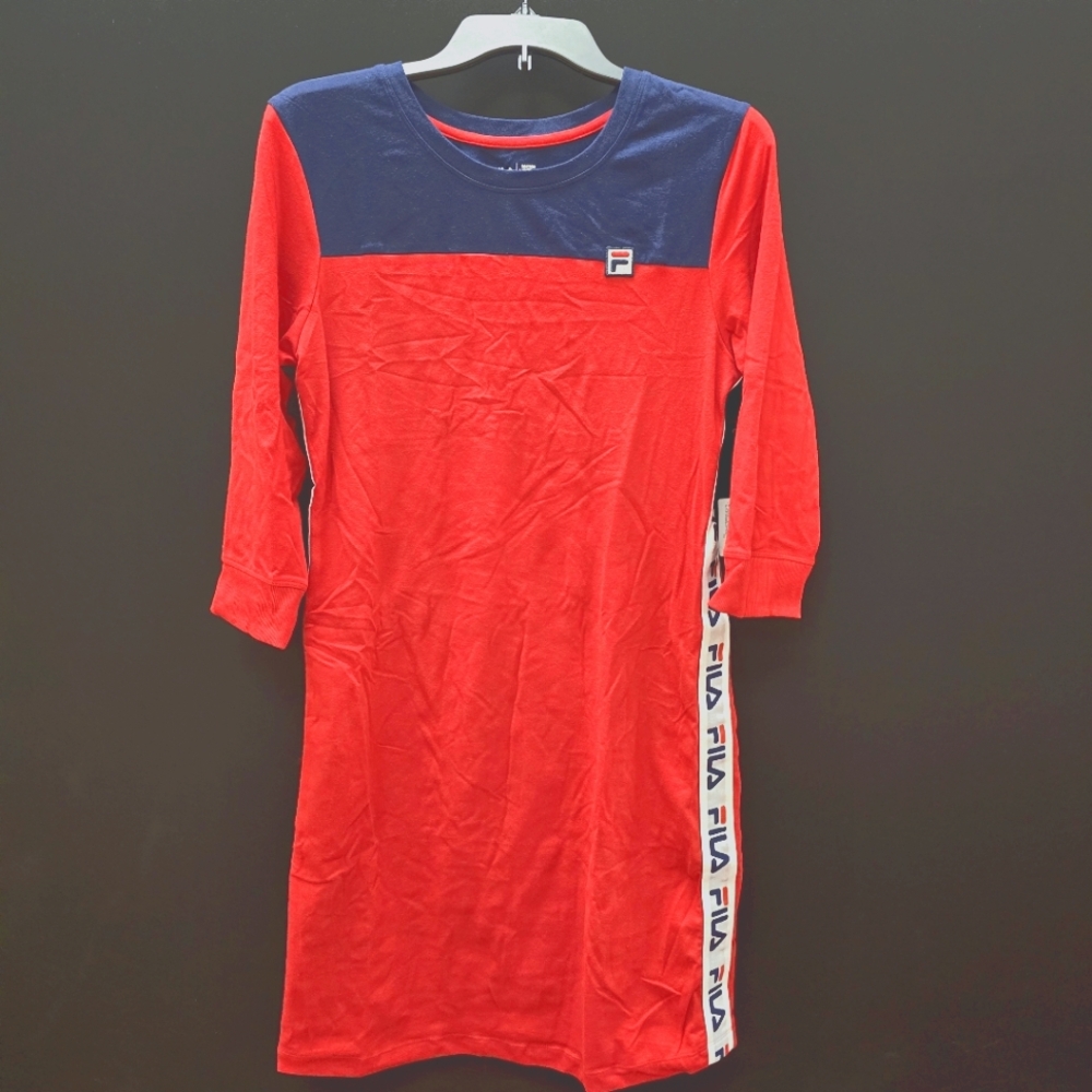 Fila Women's Side Logo Strap Bodycon Tee Shirt Dress in Large